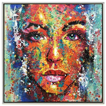 Tableau de femme coloré cadre argent