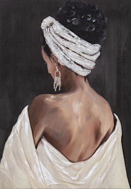 Grand tableau portrait femme avec turban textile 115x150cm