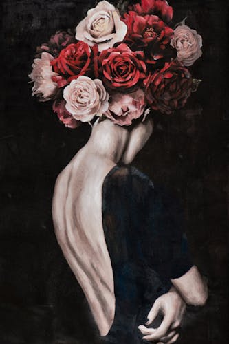 Tableau de femme de dos coiffe de fleurs
