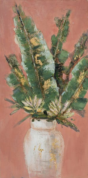 Tableau de feuilles exotiques dans vase