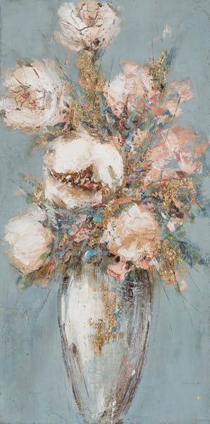 Tableau de fleurs blanches dans vase