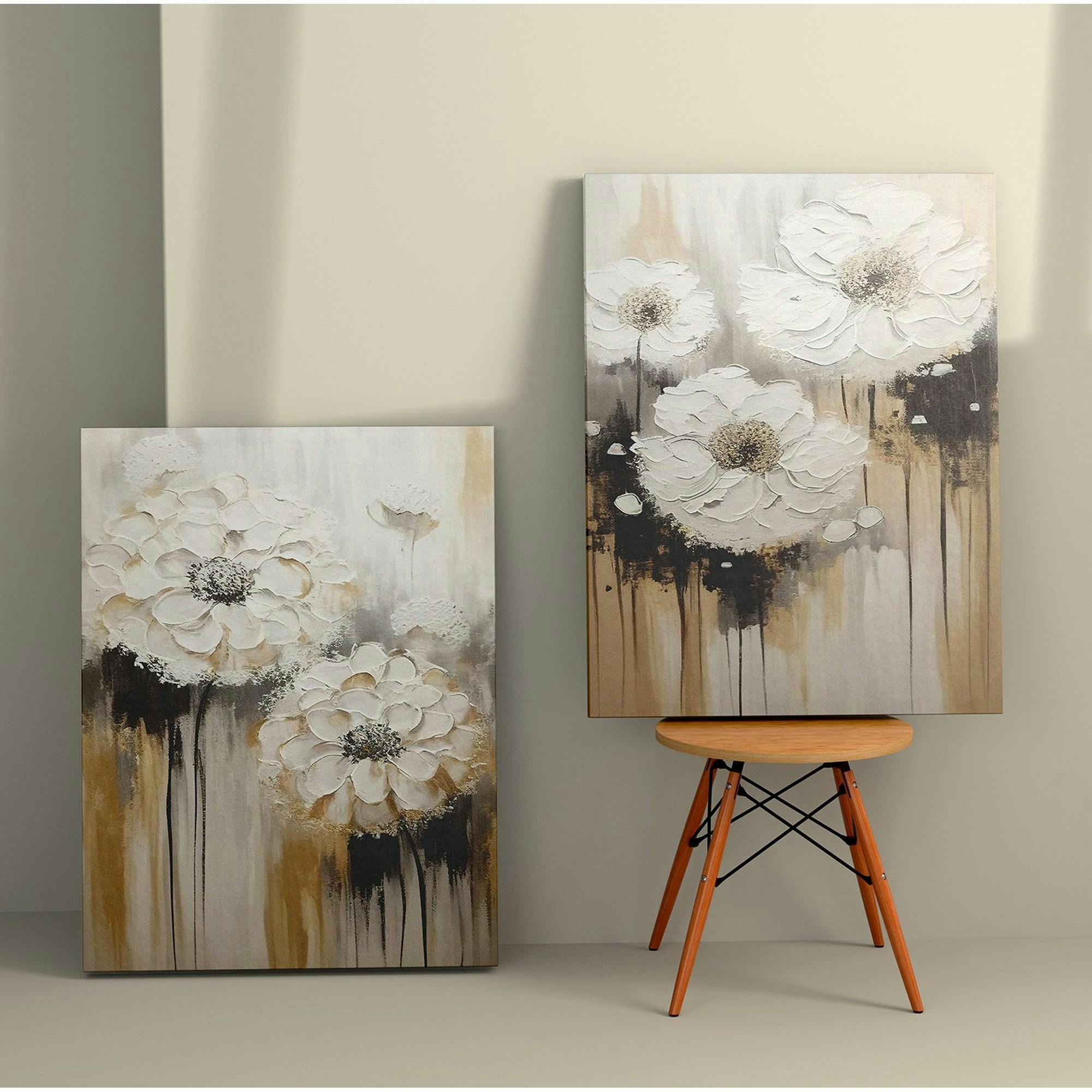 Tableau de fleurs blanches en relief – déco murale moderne (set de 2)