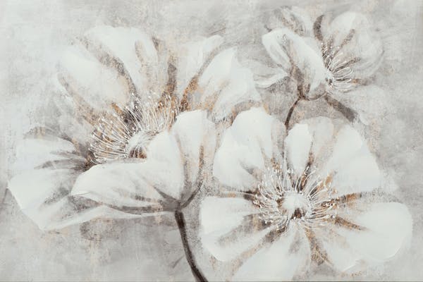 Tableau de fleurs blanches fond gris