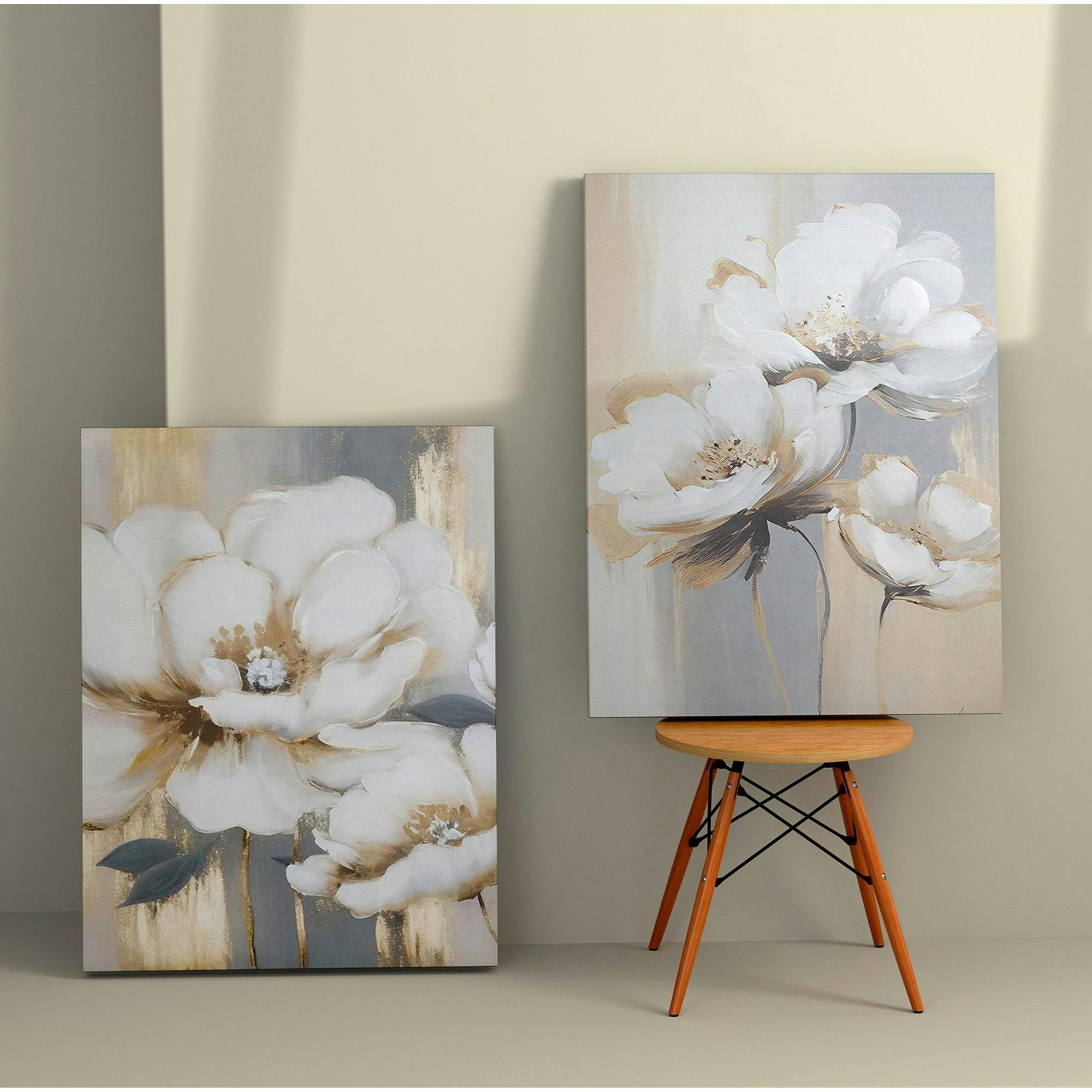 Tableau de fleurs blanches – pour décoration murale (set de 2)
