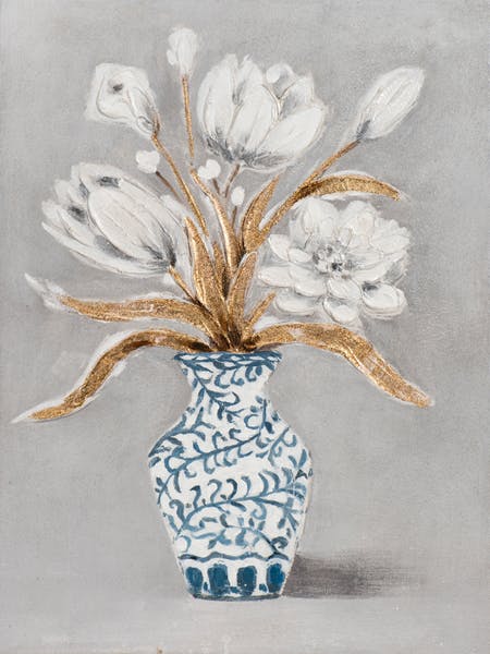 Tableau de fleurs dans vase à motifs