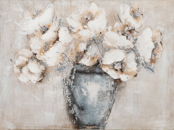 Tableau de fleurs dans vase gris