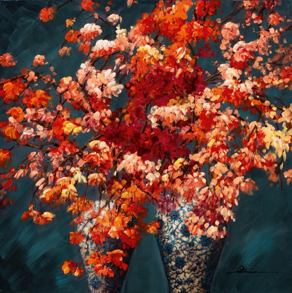 Tableau de fleurs d'automne dans 2 vases