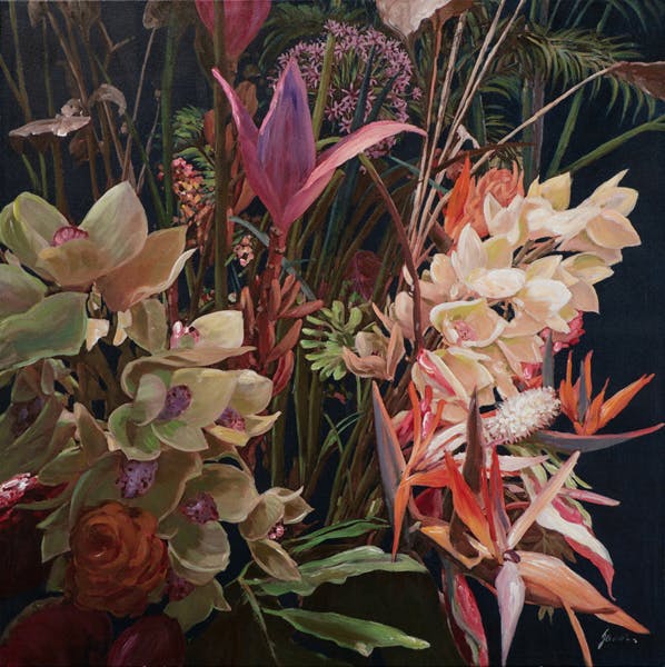 Tableau de fleurs exotiques sur fond noir