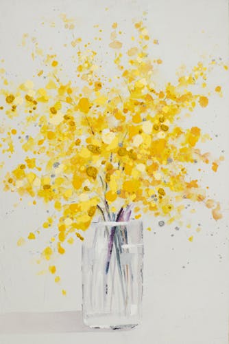 Tableau de fleurs jaunes et ocres dans vase
