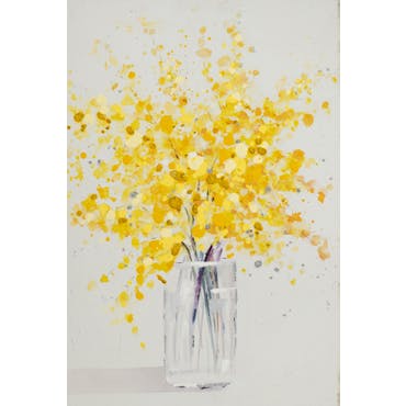  Tableau de fleurs jaunes et ocres dans vase
