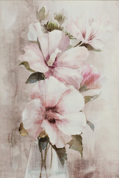 Tableau de fleurs roses fond clair