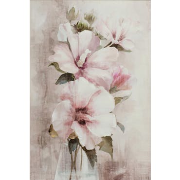  Tableau de fleurs roses fond clair