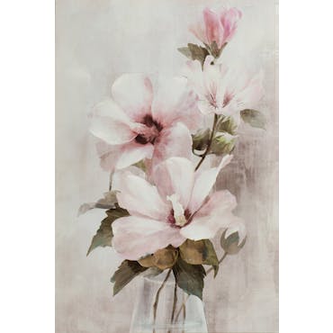  Tableau de fleurs roses fond gris