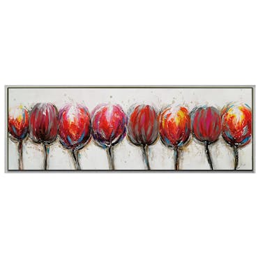 Tableau de fleurs, tulipes rouges cadre doré