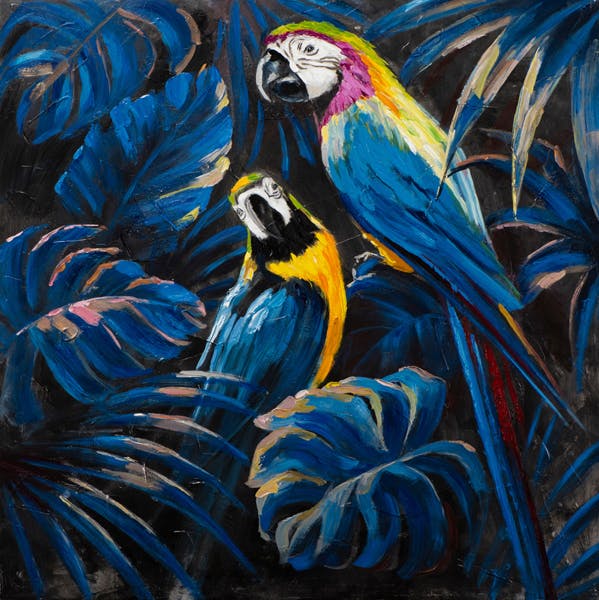 Tableau de perroquets sur fond noir