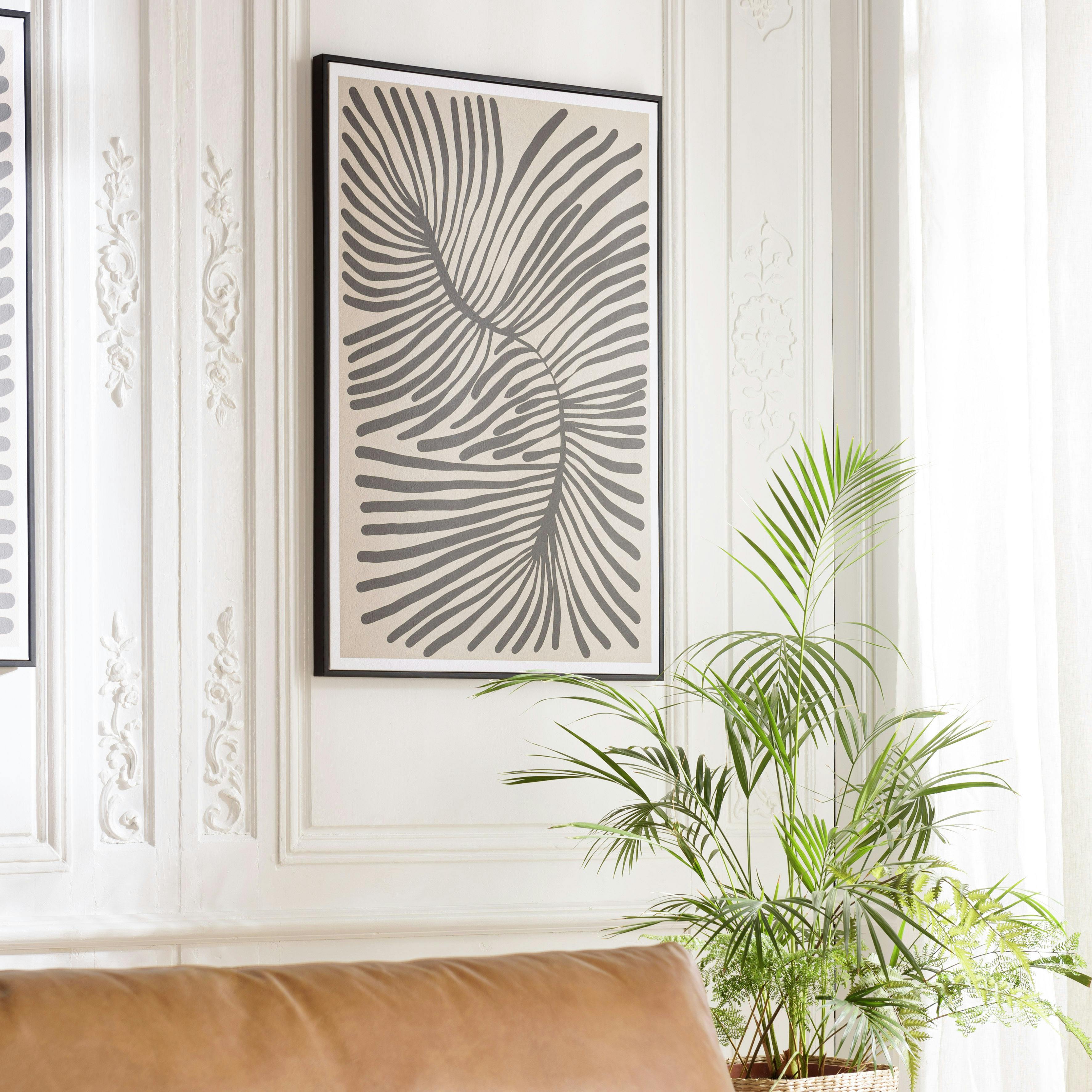 Tableau décor feuillage gris/noir papier japonais 63 x 93 cm