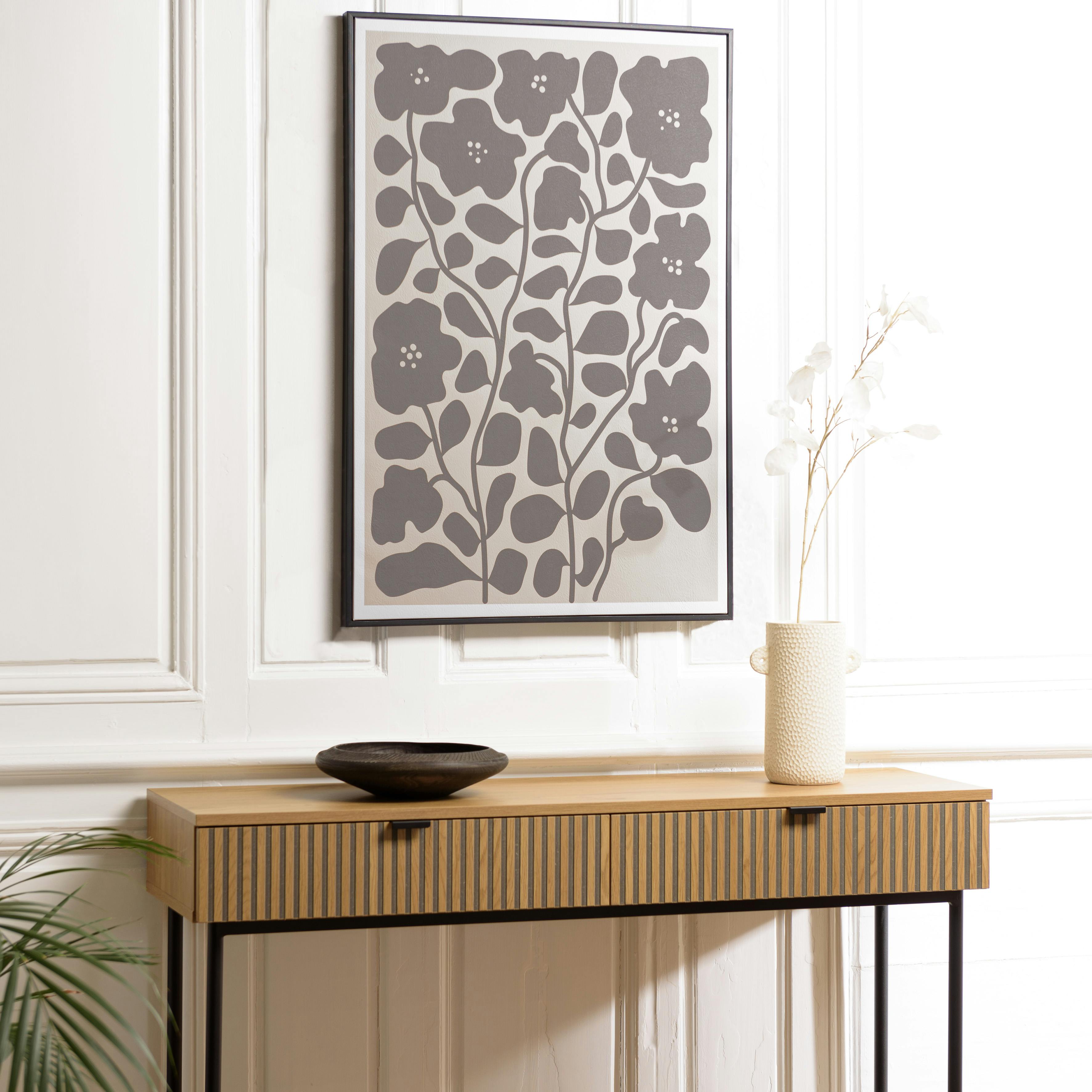 Tableau décor fleurs gris/noir papier japonais 63 x 93 cm