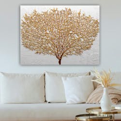 Tableau décoratif blanc et or – arbre texturé