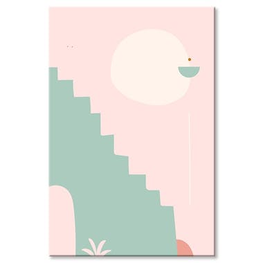 Tableau design graphique escalier fond rose aluminium