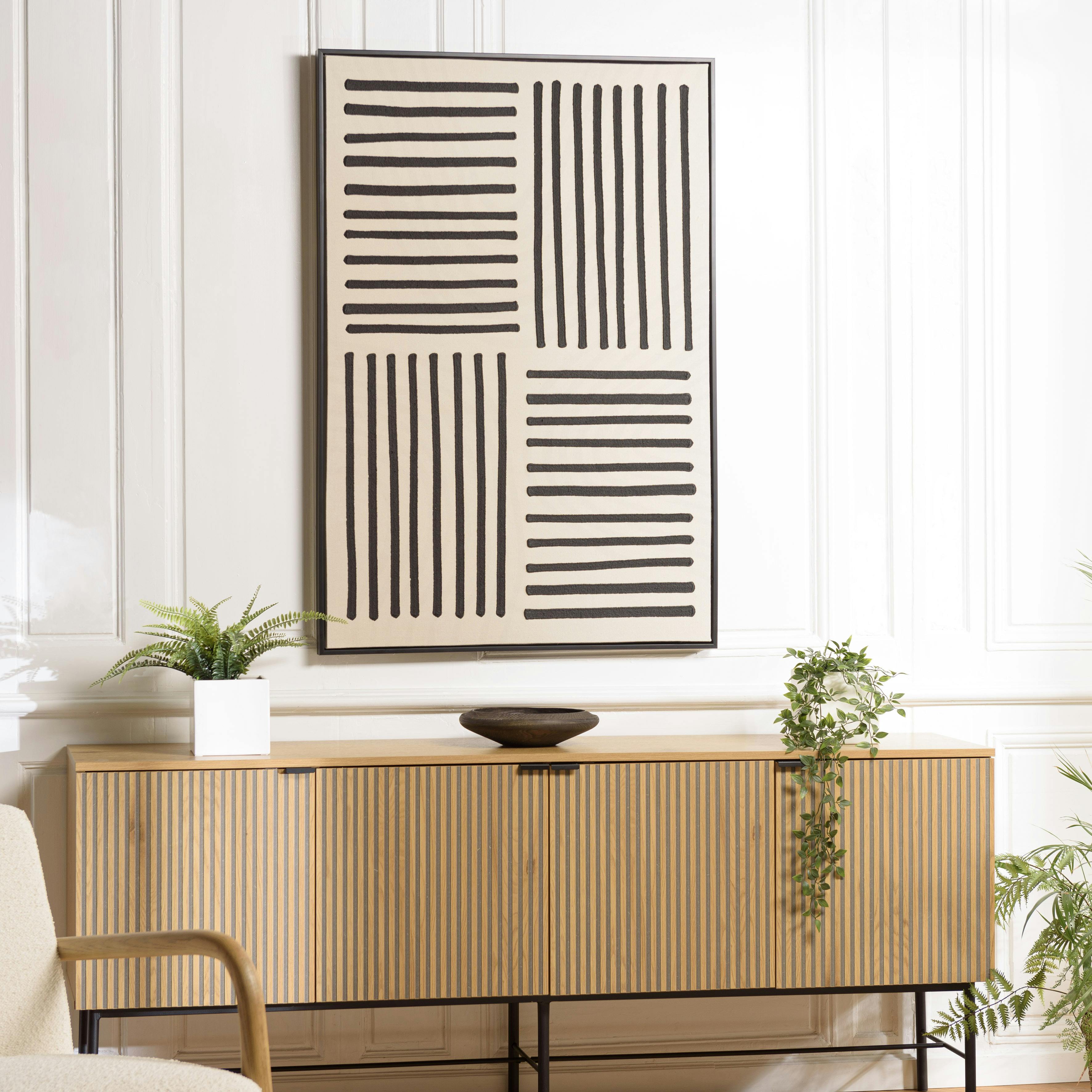 Tableau écru traits noirs en relief 83 x 123 cm