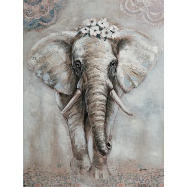  Tableau éléphant en marche avec fleurs