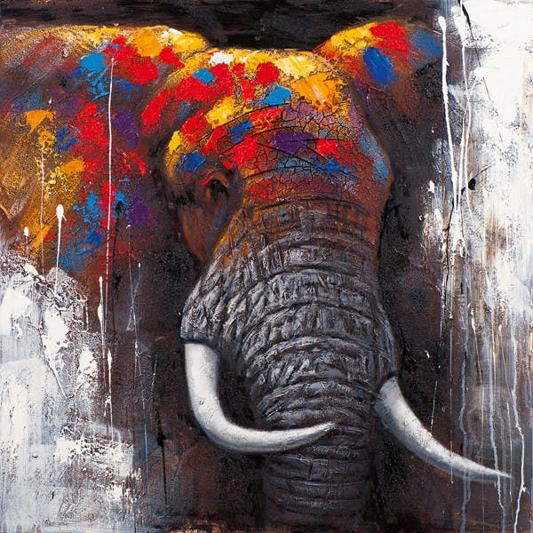 Tableau Eléphant POP ART 110X110. Peinture acrylique