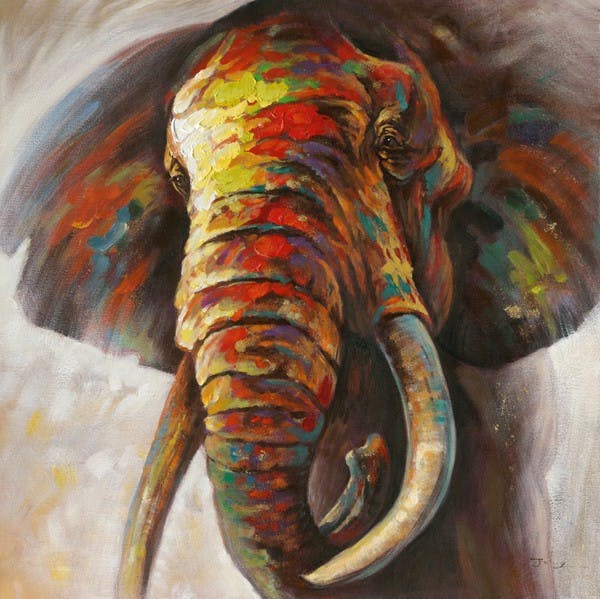 Tableau Eléphant POP ART 115X115. Peinture acrylique et feuilles métal
