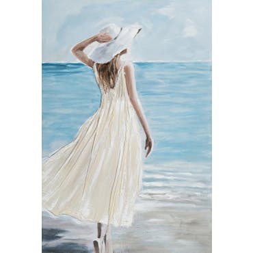  Tableau femme à capeline sur la plage 80x120