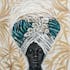Tableau femme africaine à grande coiffe tons bleu, vert, beige 90x120