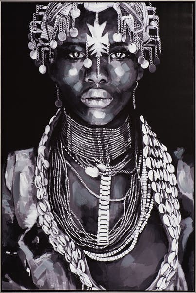 Tableau FEMME Africaine tons noirs et blancs 82,5x122,5cm