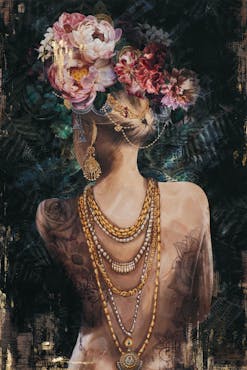  Tableau femme de dos décorée et fleurie