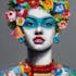 Tableau FEMME POP-ART avec fleurs dans les cheveux 70x100cm