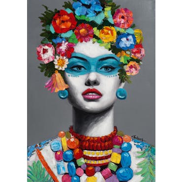  Tableau FEMME POP-ART avec fleurs dans les cheveux 70x100cm