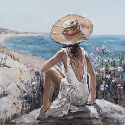 Tableau Femme regardant la mer 100x100 Peinture acrylique