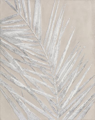 Tableau Feuille de Fougère tons argentés et blancs sur fond tons beiges 80x100cm