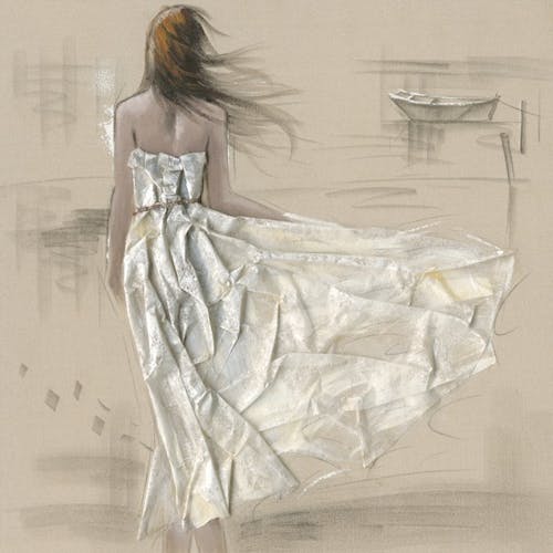 Tableau fibre naturelle 100x100 - peinture femme, robe en relief