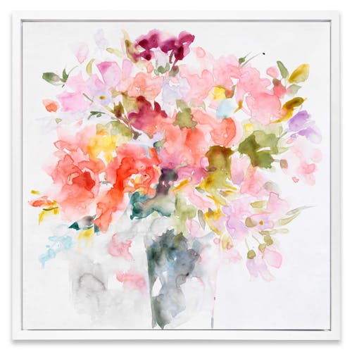 Tableau FLEUR Aquarelle Bouquet de fleurs II Caisse américaine en bois blanc 40x40cm