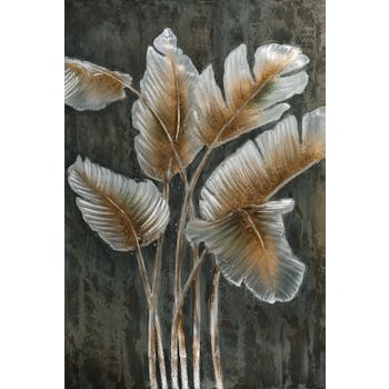 Tableau fleur feuilles sur fond sombre 100x150