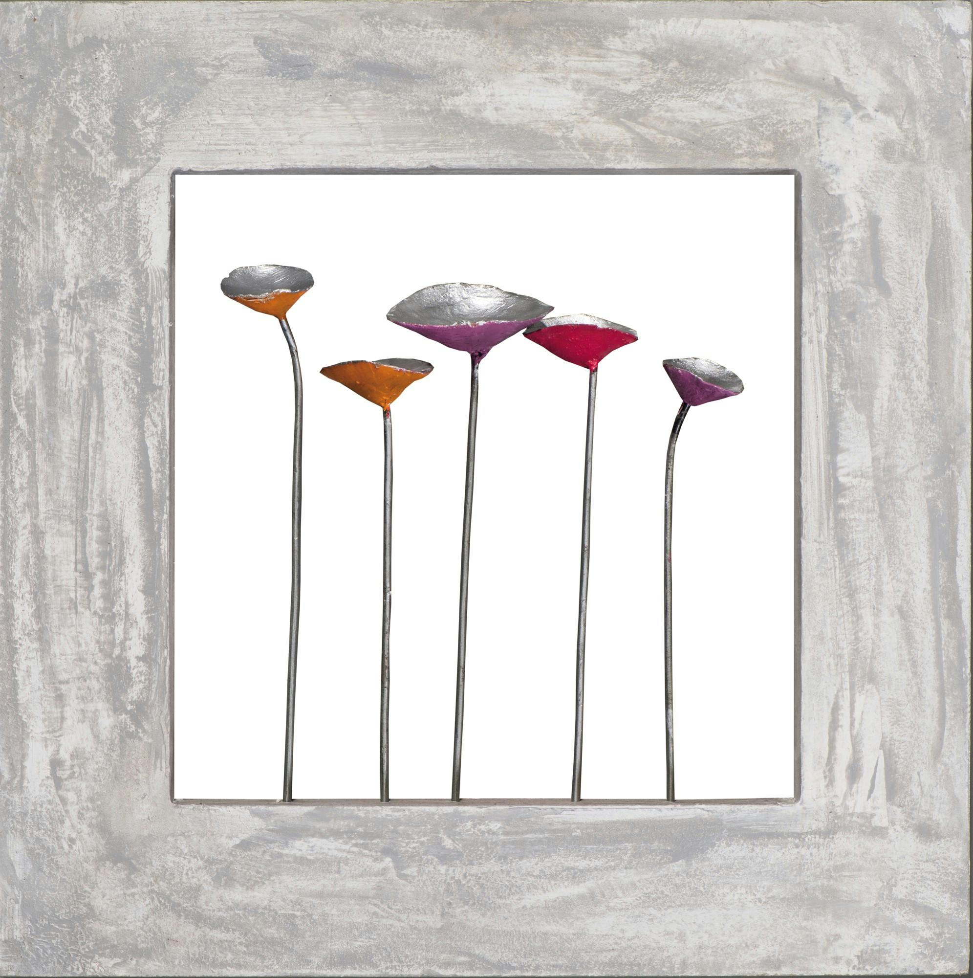 Tableau Fleurs abstrait 40x40 Peinture acrylique sur bois et métal effet 3D