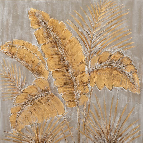 Tableau FLEURS Feuilles tons beiges, bruns et blancs 90x90cm