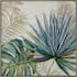 Tableau FLEURS Feuilles Tropicales tons verts, beiges et bleus 62x62cm