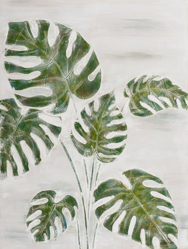 Tableau FLEURS Feuilles tropicales tons verts, blancs et beiges 90x120cm