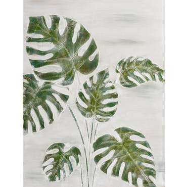  Tableau FLEURS Feuilles tropicales tons verts, blancs et beiges 90x120cm