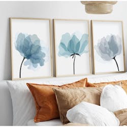 Tableau floral aquarelle bleu pastel – lot de 3