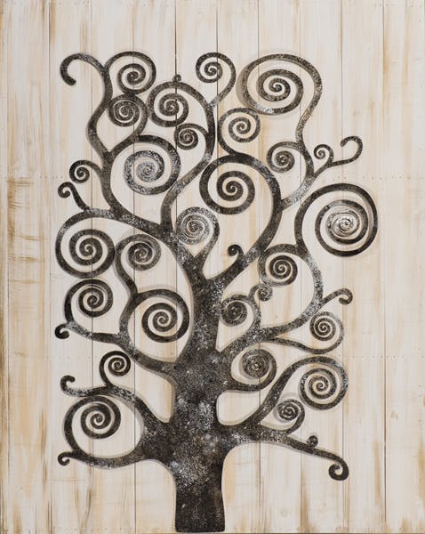 Tableau FORET Arbre arabesques tons beiges, bruns et dorés 80x100cm