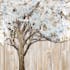Tableau FORET Arbre feuillage "Nuage" sur fond bois tons beiges, noirs, blancs, bleus et argentés 60x80cm