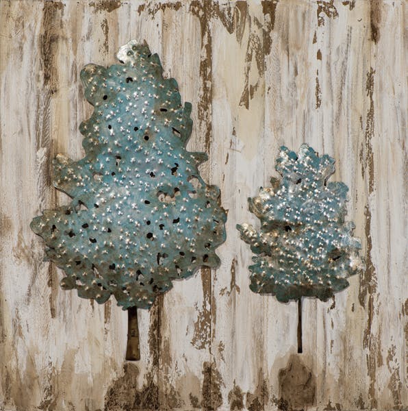 Tableau FORET Arbres bleus tons beiges, bruns et argentés 60x60cm
