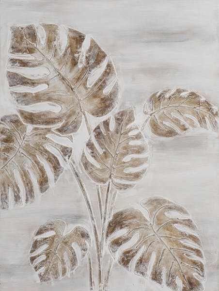 Tableau FORET feuilles tropicales tons beiges et blancs 60x60cm