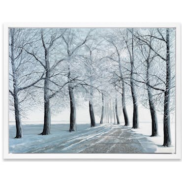 Tableau FORET Une route en hiver Caisse américaine en bois blanc 100x75cm
