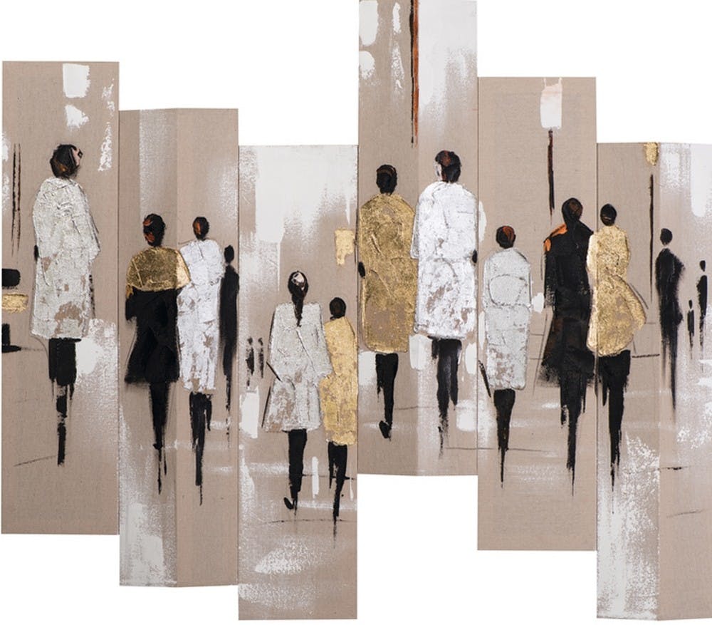 Tableau Hommes et Femmes Sixtyque 105x120. Doré. Peint sur toile fibre naturelle. Effet 3D. Peinture acrylique